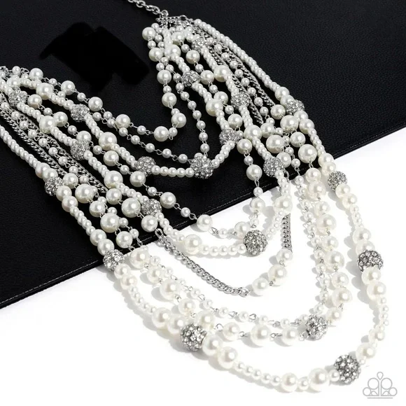 Paparazzi Zi Collection LeCricia Silvertone and Faux Pearl Statement Necklace - Picture 5 of 7